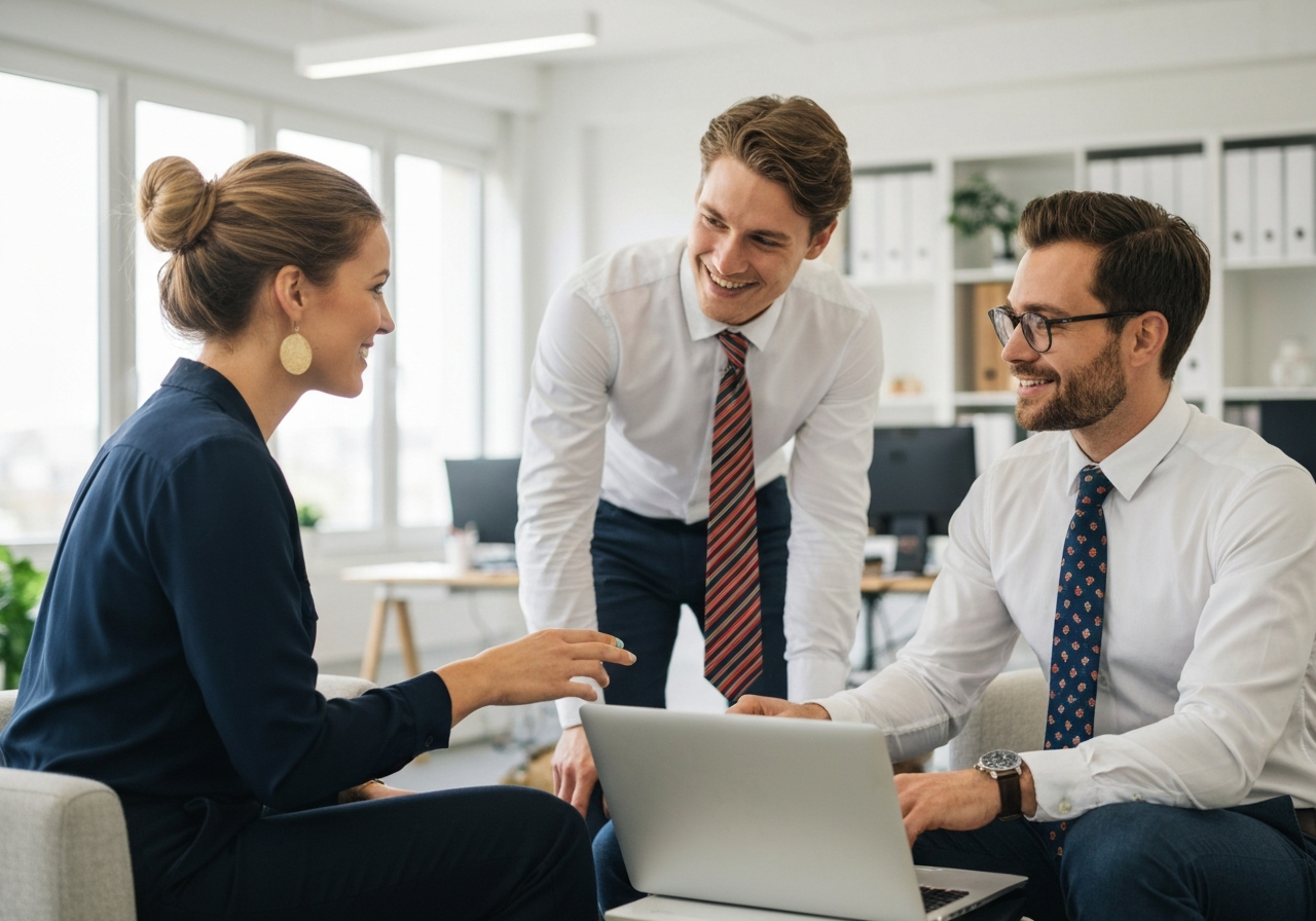 Team teilt Wissen und hilft sich gegenseitig im Büro